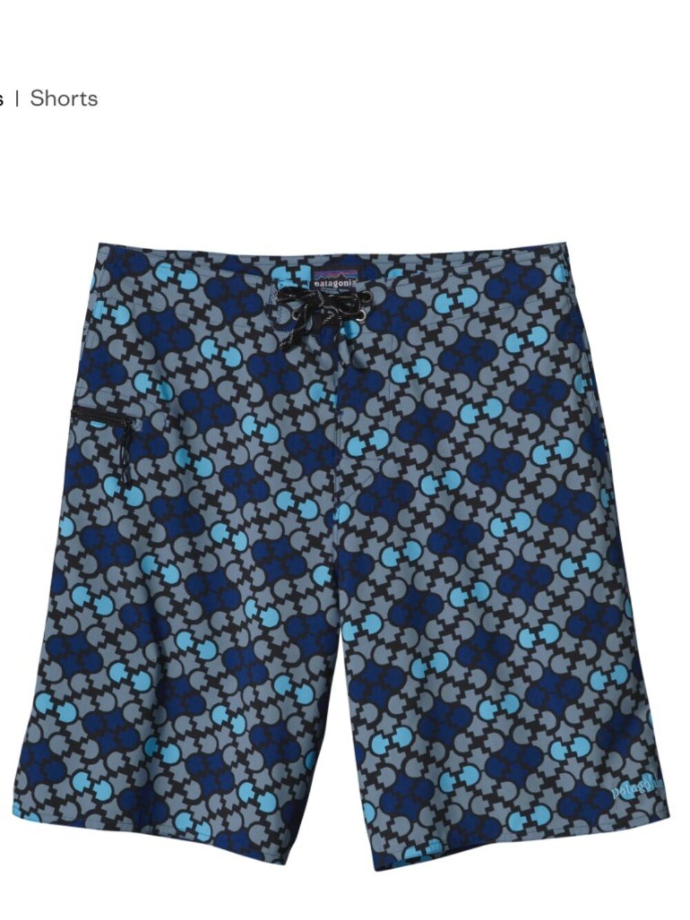 Patagonia Men's Blue, Navy, and Gray Patterned Board Shorts